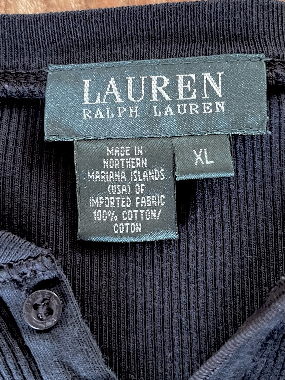 Lauren Ralph Lauren Black Ribbed Cotton Henley Long Sleeve Top XL - Picture 6 of 8